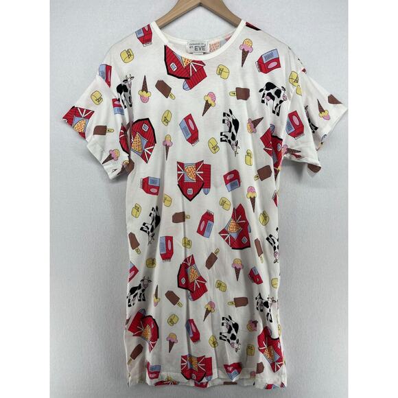 ST. EVE Nightgown One Size Cow Barn Cheese Farm Pajama Shirtdress Cotton White - Picture 1 of 11